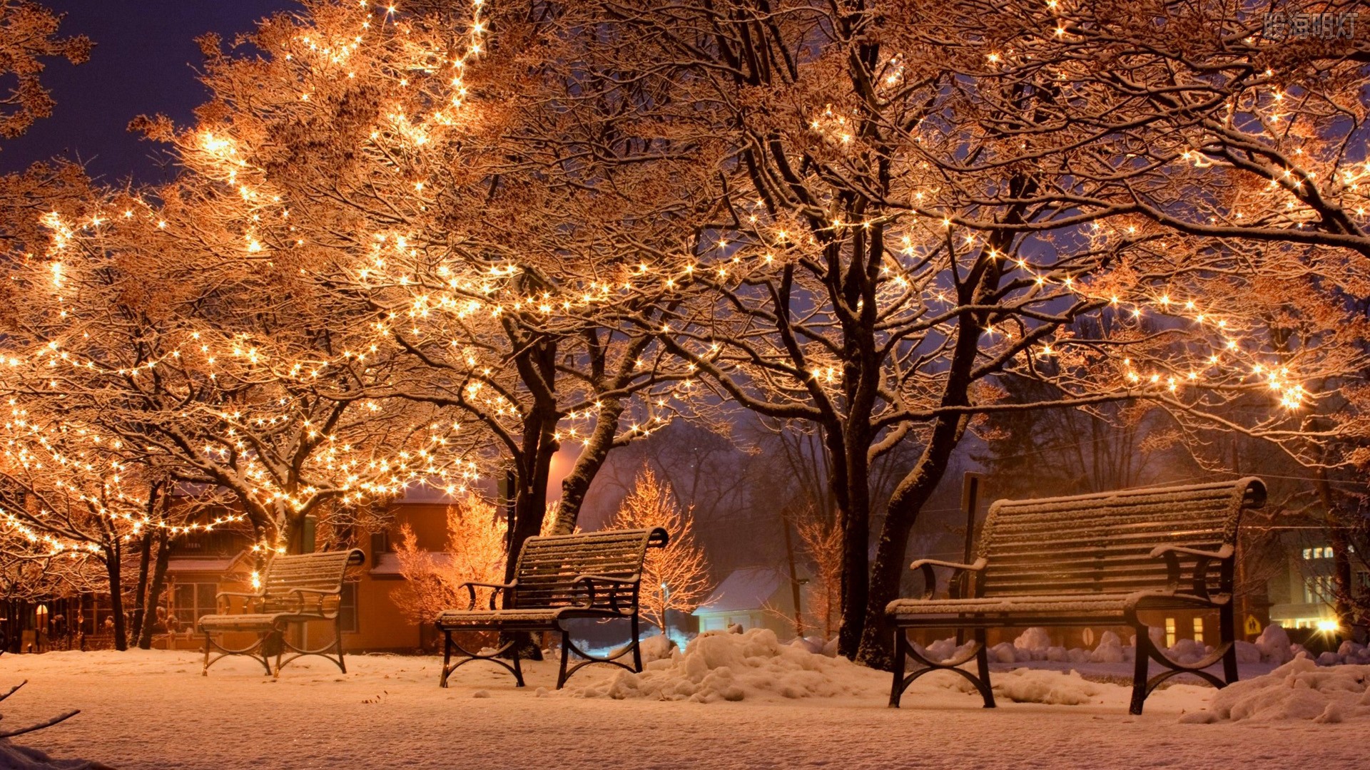 街,雪,冬天,灯箱,城市的街夜晚风景壁纸_彼岸壁纸.jpg